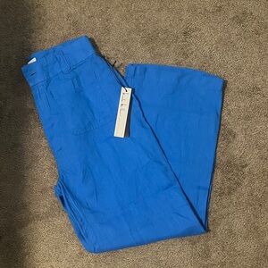 Nicole Miller Vibrant Blue Linen Wide Leg Pants